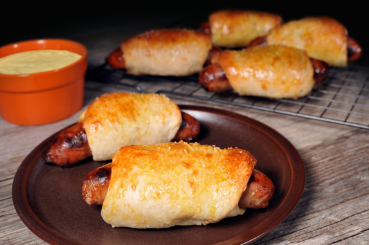 Brats in a Blanket with Beer Cheese Dip