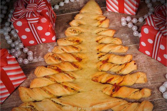 Christmas Tree Pepperoni, Pesto, and Cheese Appetizer Bread