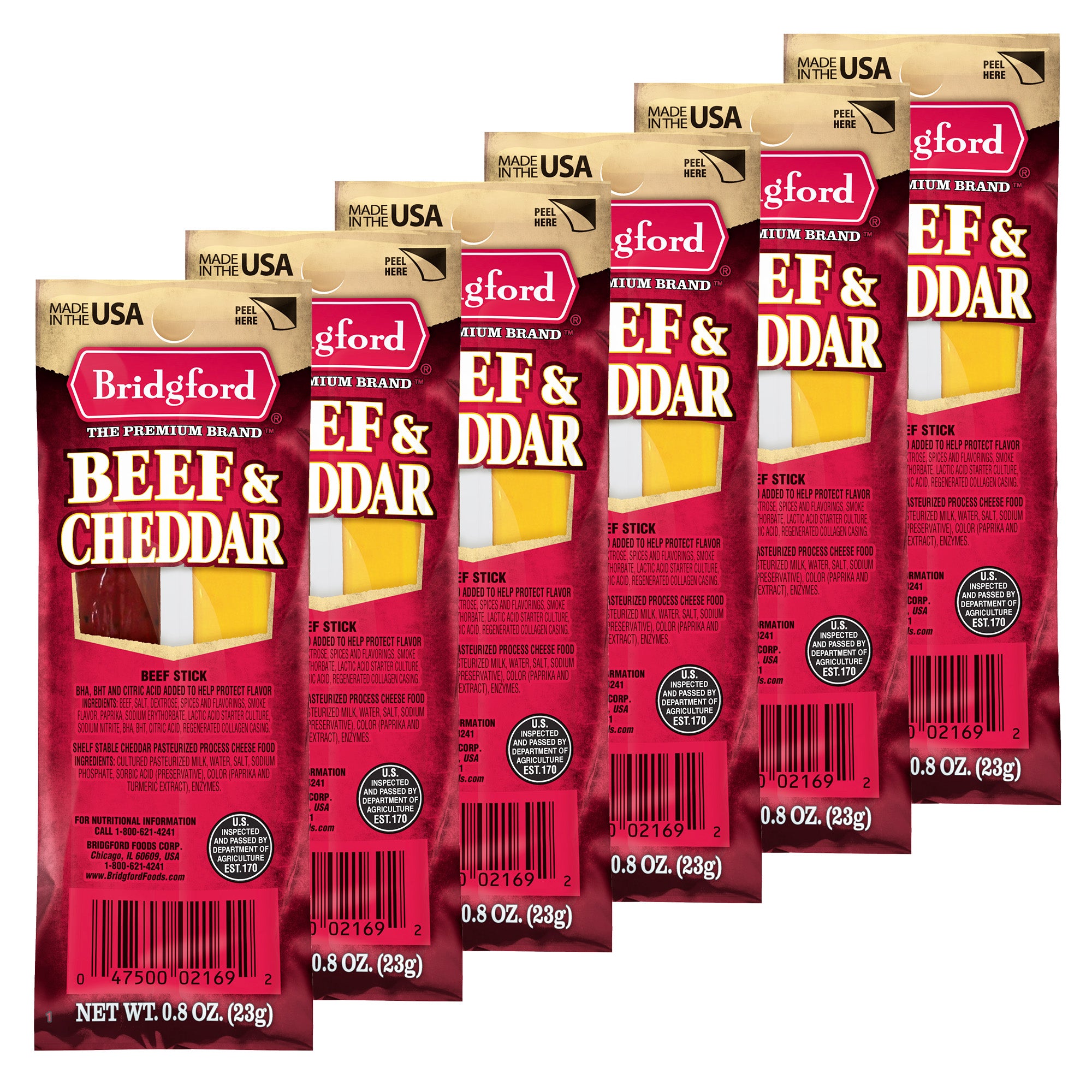 Beef & Cheddar Stick Pack of 6 - Savory Beef and Cheese Sticks