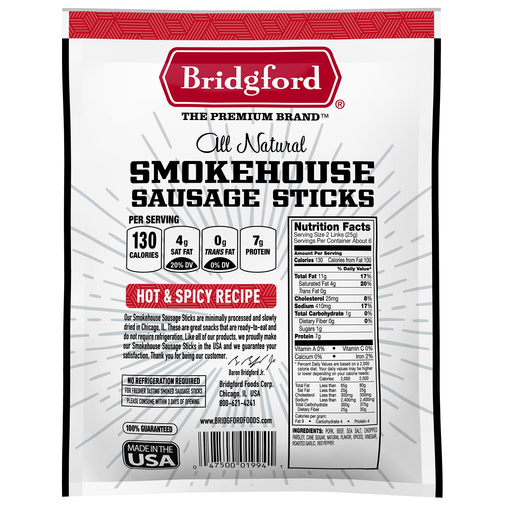 Smokehouse Sausage Sticks - Hot & Spicy