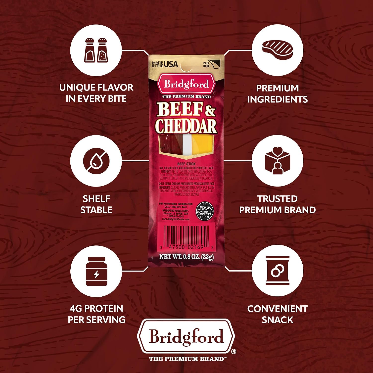 Bridgford - Beef and Cheddar - 1.125 oz 8/8 pack - Pack of 1