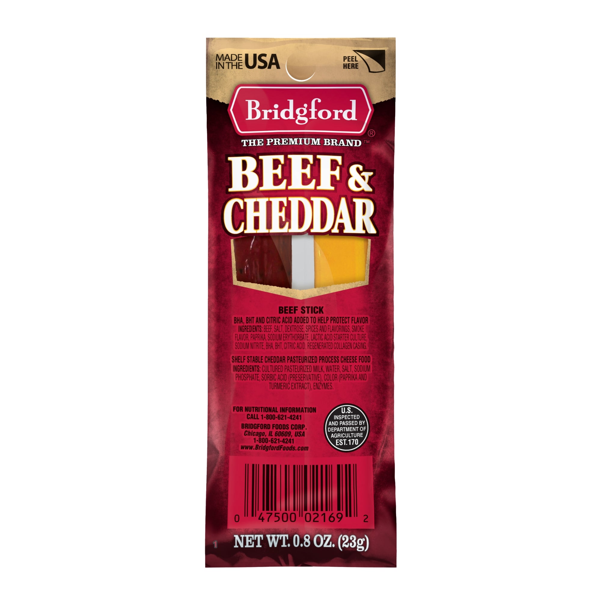 Bridgford Beef & Cheddar Meat Stick, 0.8 oz package