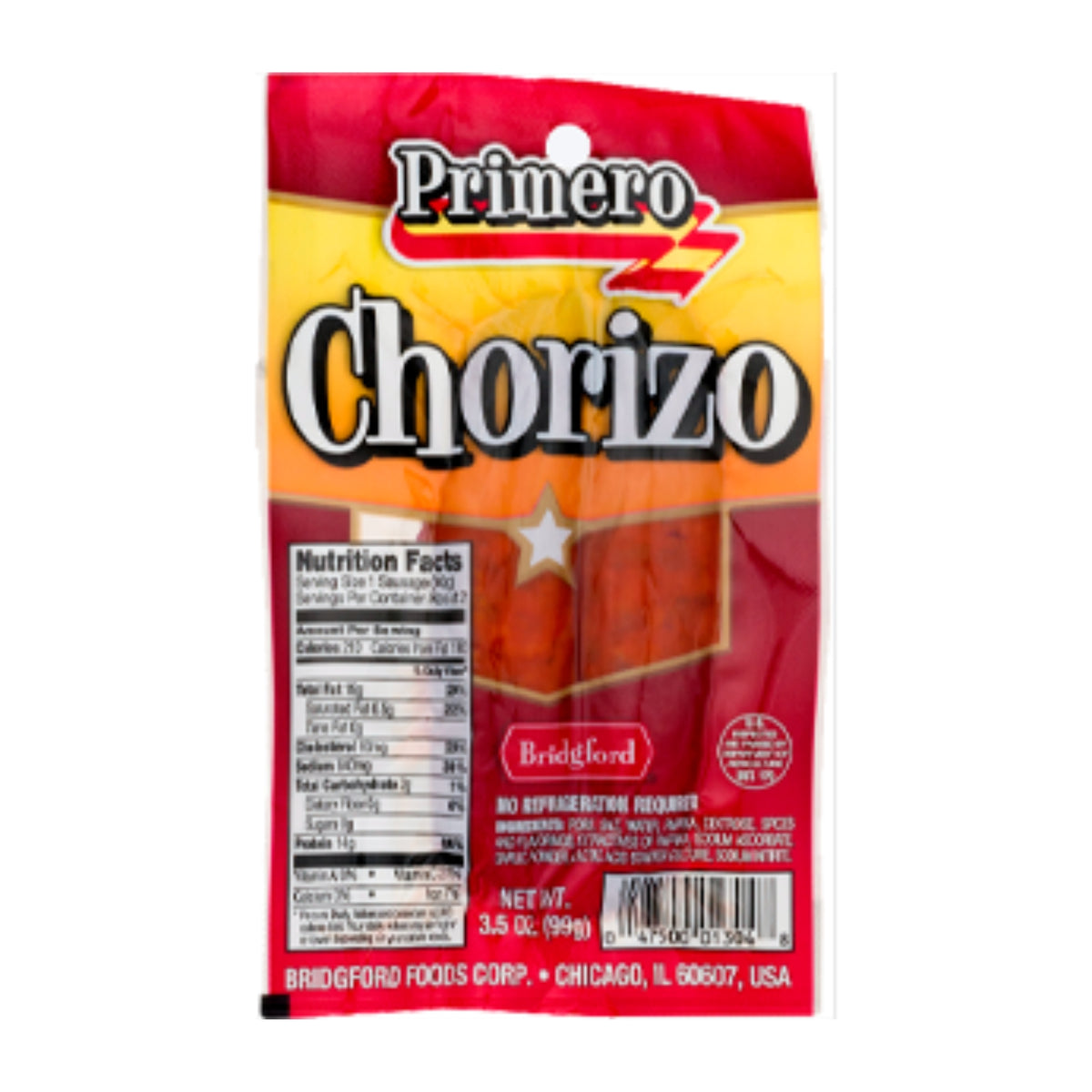 Bridgford Chorizo, 3.5 oz package